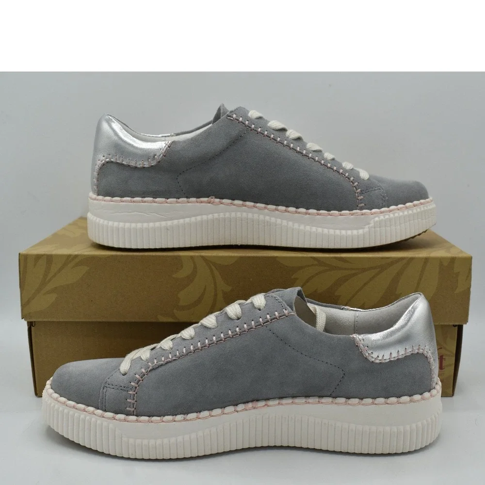Sofft Frazier Sneakers Womens 7.5 Chambray Grey Silver Whipstitch NWB